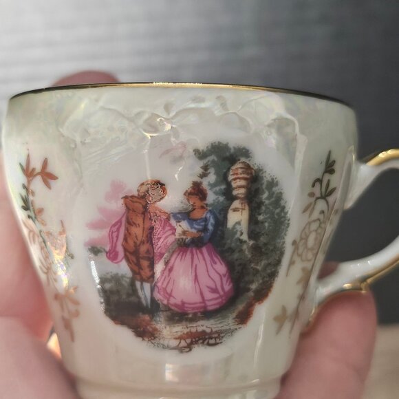 1950s Pair of Demitasse Tea Cups And Saucers With Lustreware Finish Englishman - Picture 13 of 13